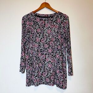 J.Jill Wearever Women Paisley Tunic Top  Stretch Small Petite  Whimsical Travel